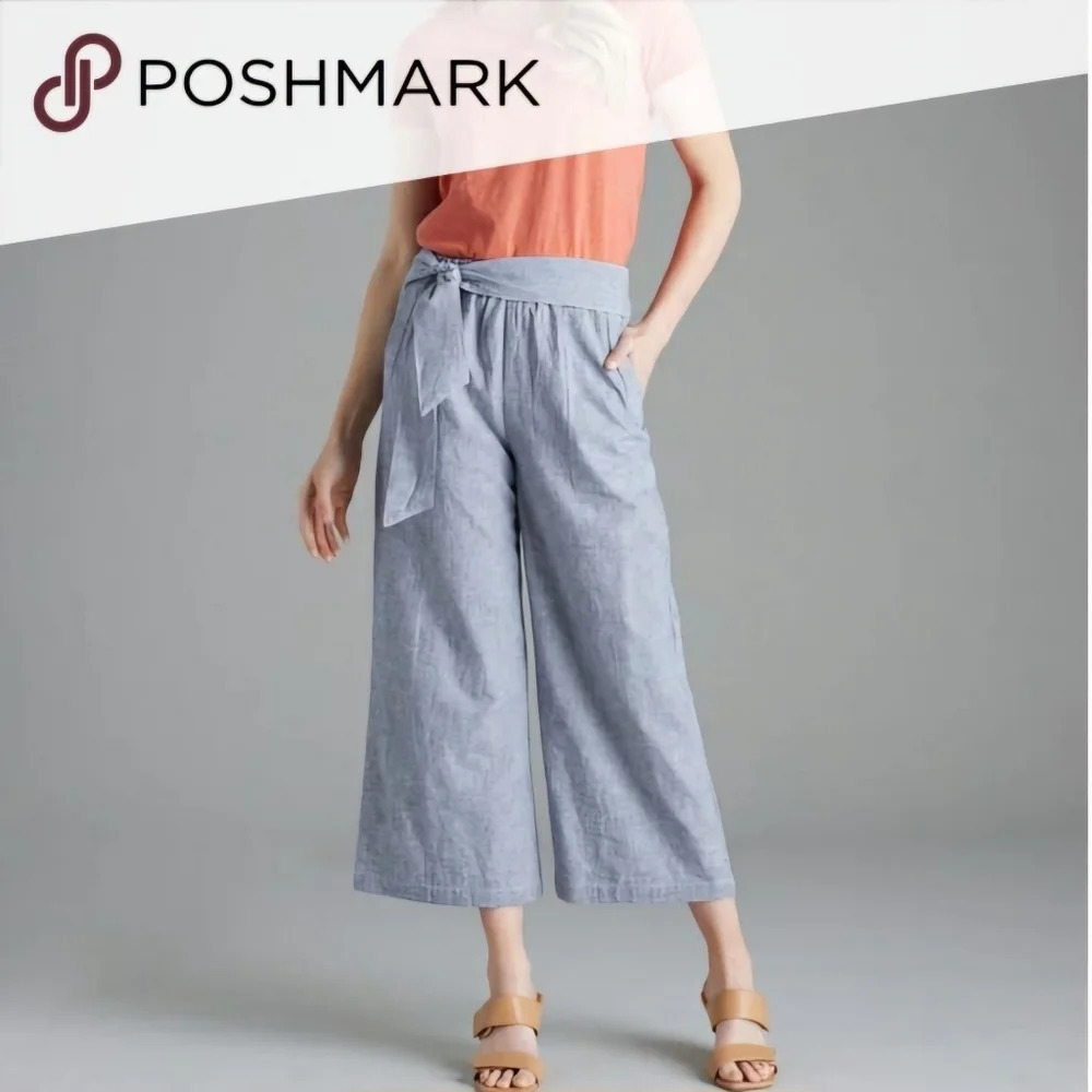 NEW Downeast White Navy Linen Blend Pinstripe Calypso Cropped Tie Pants Size XXL